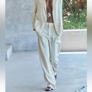 ZARA Flowy Pants ZW Collection Trouser Beige Lyocell SIZE XL Womens New